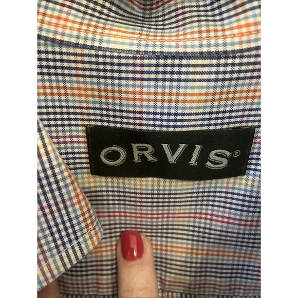 Orvis Shirt Mens Medium Blue Plaid Short Sleeve Button Down Casual Camp Outdoors - Picture 2 of 10
